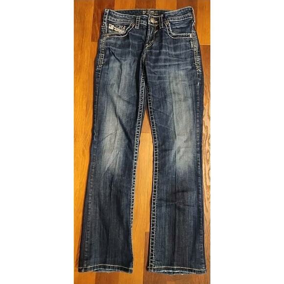 Silver Denim Jeans Women's 28 X 30 Actual Blue Natsuki Bootcut Dark Wash Flap - Picture 1 of 10